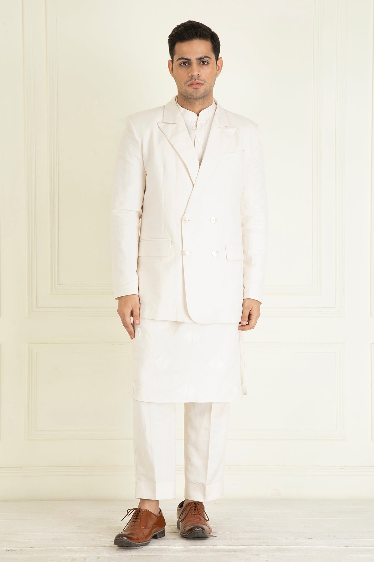Ivory  Loose Comfort Fitted Embroidered  Co-Ord Set Along With Blazer