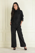 Black Loose Comfort Fit Embroidered Cotton Linen Co-Ord Set