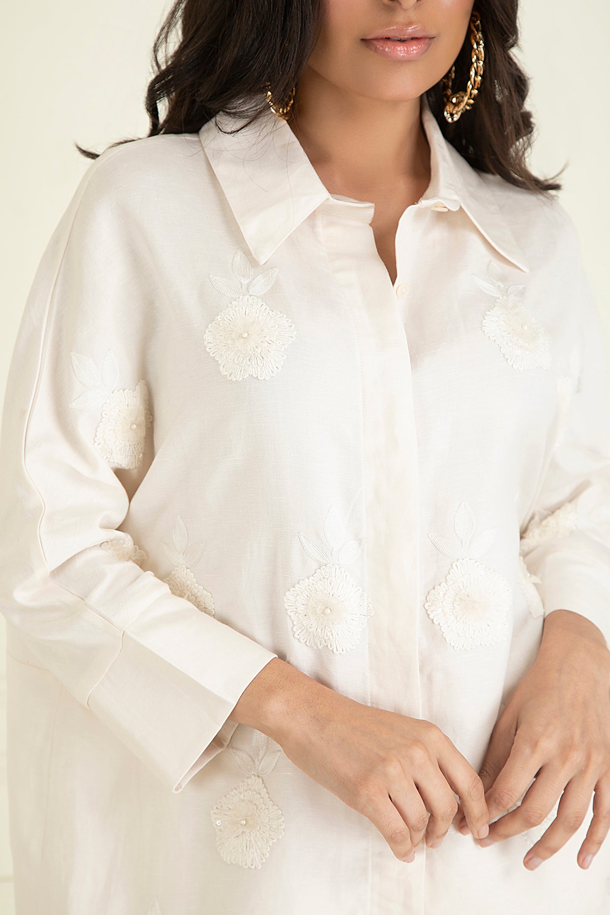 Ivory Loose Comfort Fit Embroidered Co-Ord Set