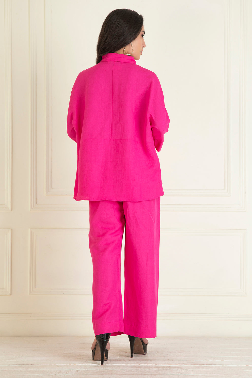 Fuchsia Pink Loose Comfort Fitted Embroidered Co-Ord Set