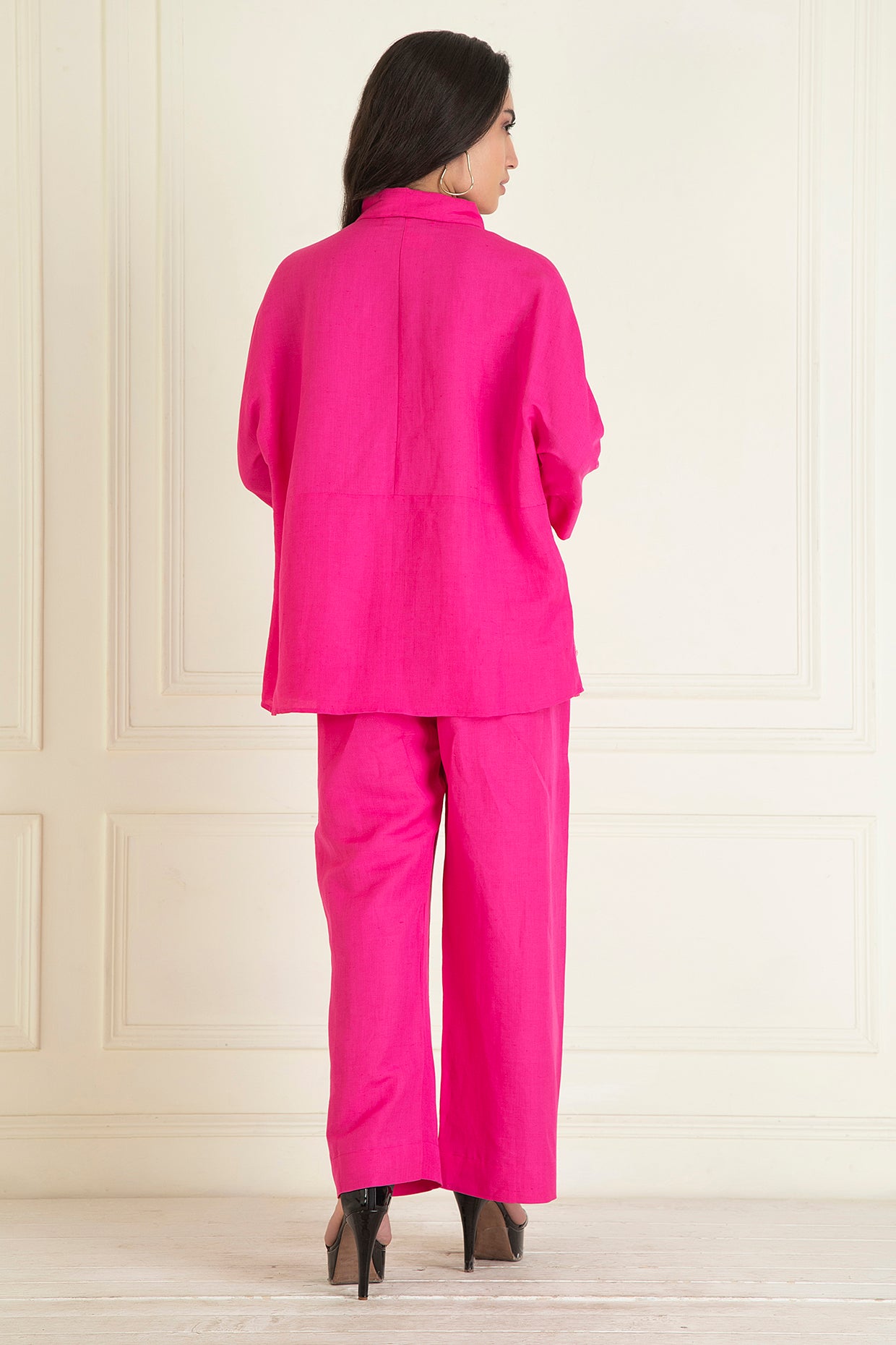 Fuchsia Pink Loose Comfort Fitted Embroidered Co-Ord Set
