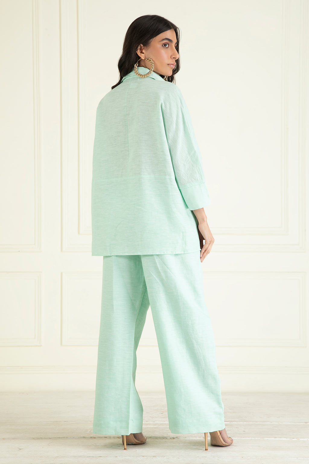 Icy Mint  Loose Comfort Fitted Embroidered Co-Ord Set