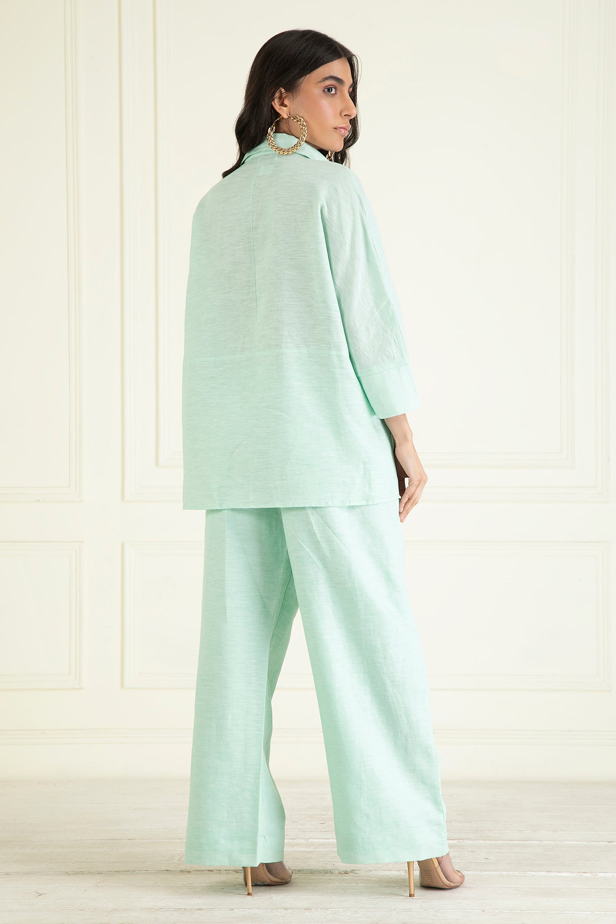 Icy Mint  Loose Comfort Fitted Embroidered Co-Ord Set