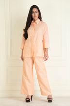 Peachy Orange  Loose Comfort Fit Cotton Linen Co-Ord Set