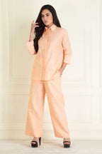 Peachy Orange  Loose Comfort Fit Cotton Linen Co-Ord Set