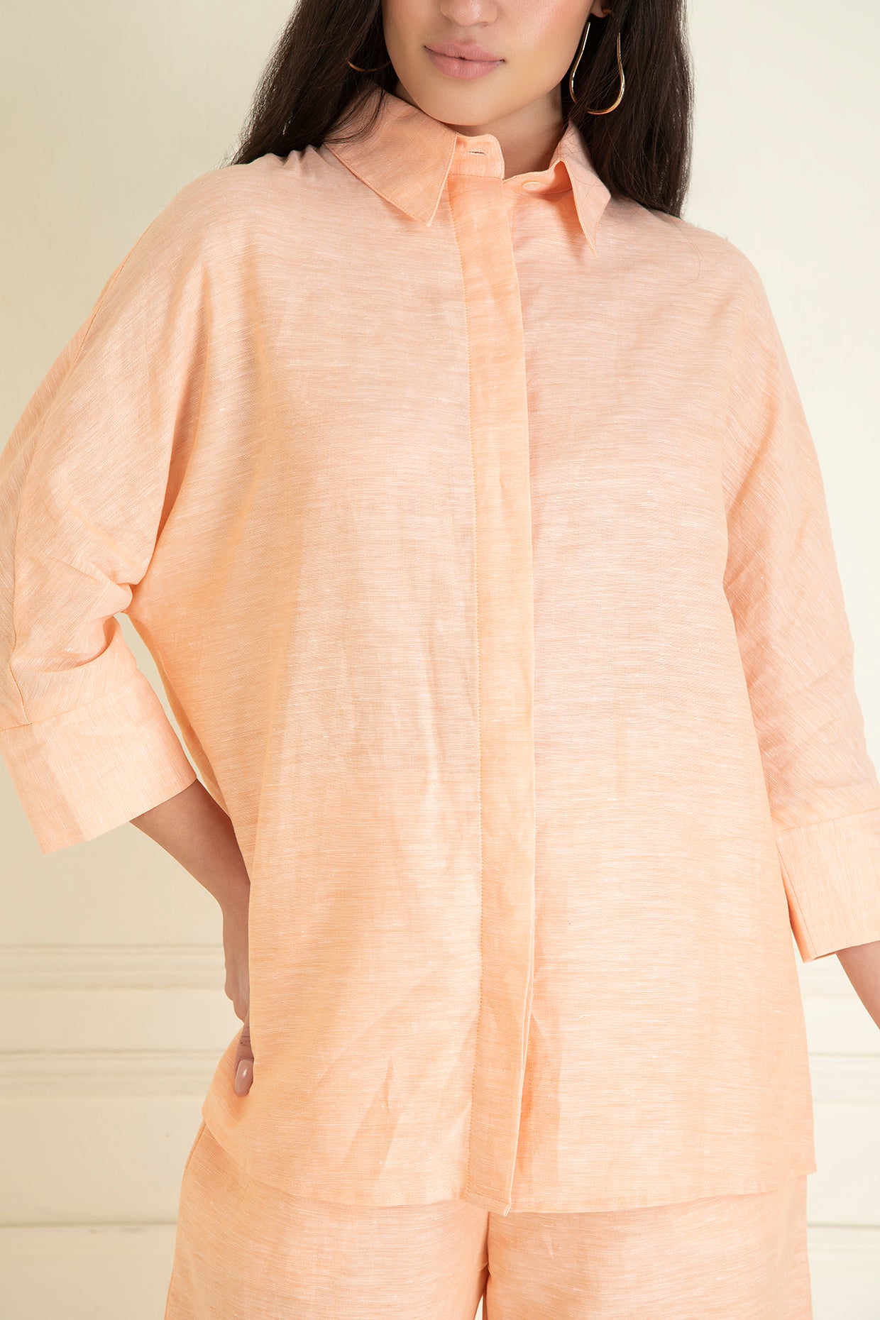 Peachy Orange  Loose Comfort Fit Cotton Linen Co-Ord Set