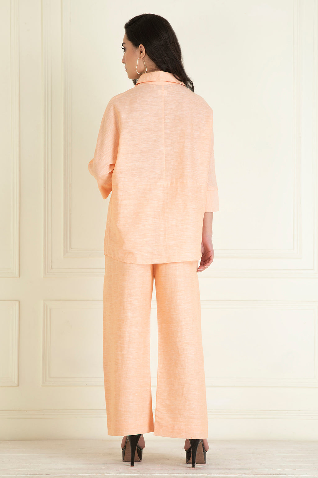 Peachy Orange  Loose Comfort Fit Cotton Linen Co-Ord Set