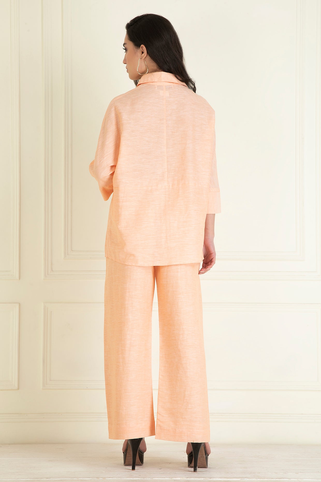 Peachy Orange  Loose Comfort Fit Cotton Linen Co-Ord Set