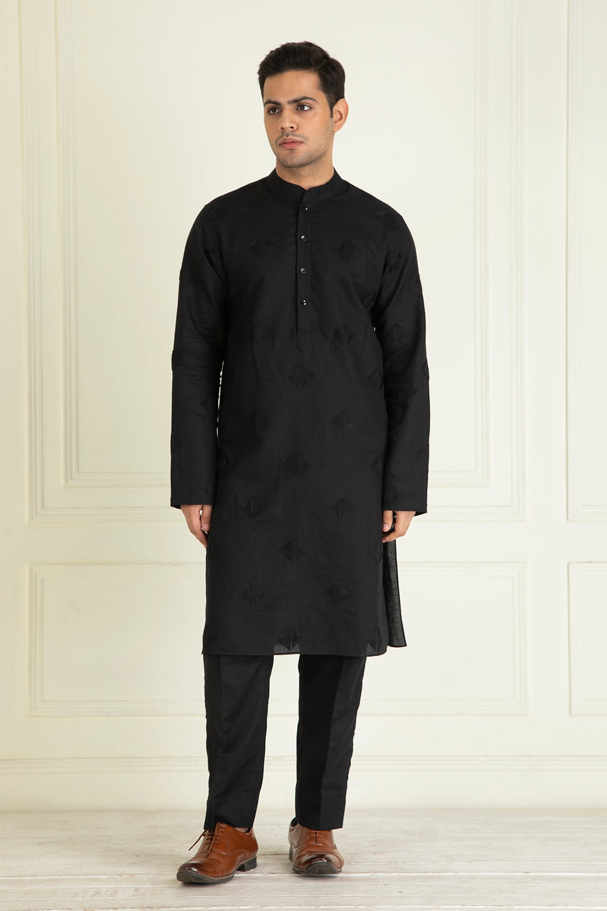 Black Loose Comfort Fitted Embroidered  Co-Ord Set