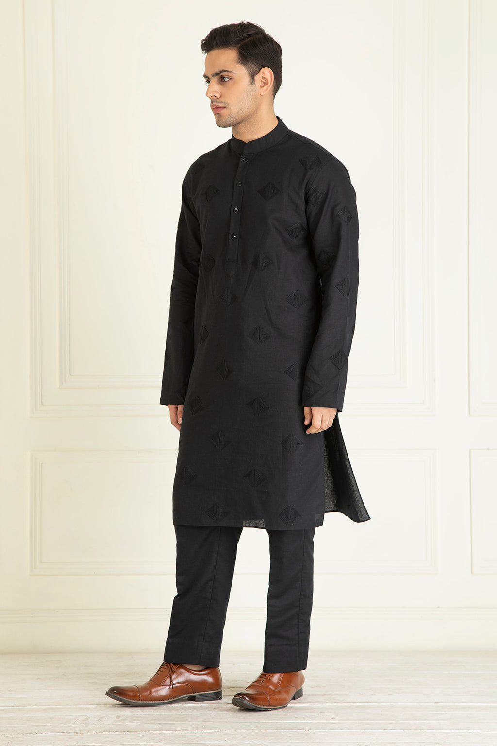 Black Loose Comfort Fitted Embroidered  Co-Ord Set
