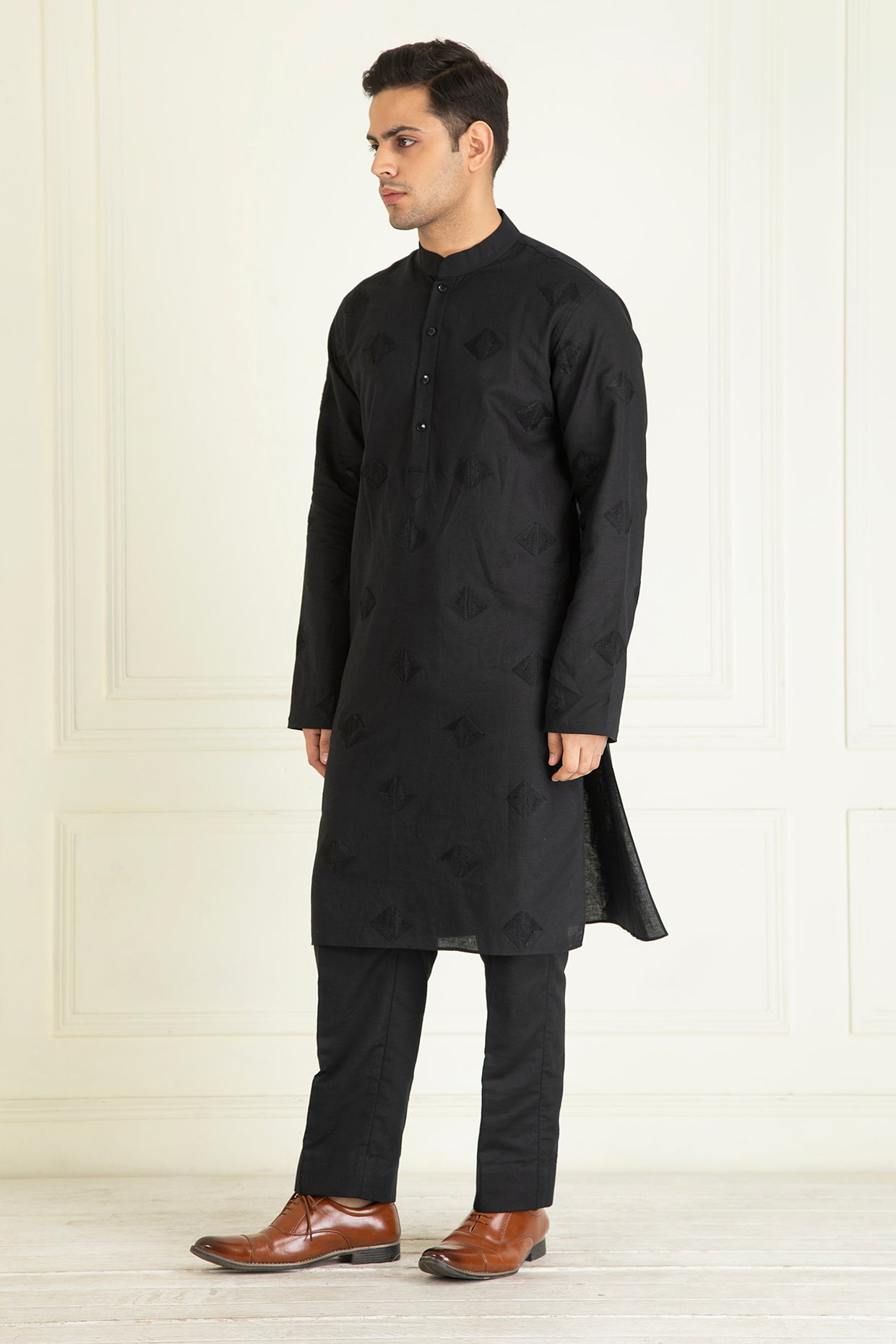 Black Loose Comfort Fitted Embroidered  Co-Ord Set