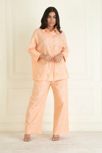 Peach Loose Comfort Fit Cotton Linen Co-Ord Set