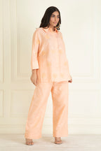 Peach Loose Comfort Fit Cotton Linen Co-Ord Set