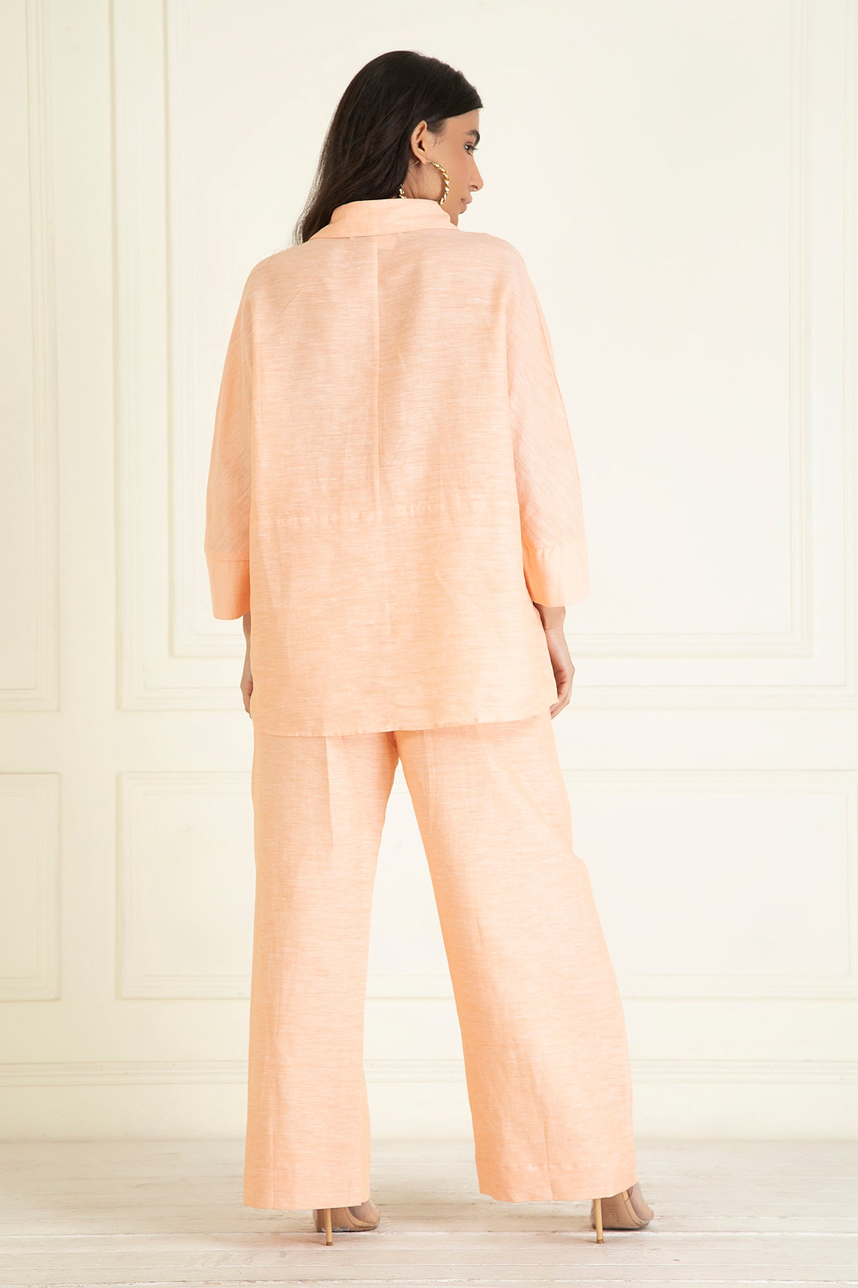 Peach Loose Comfort Fit Cotton Linen Co-Ord Set