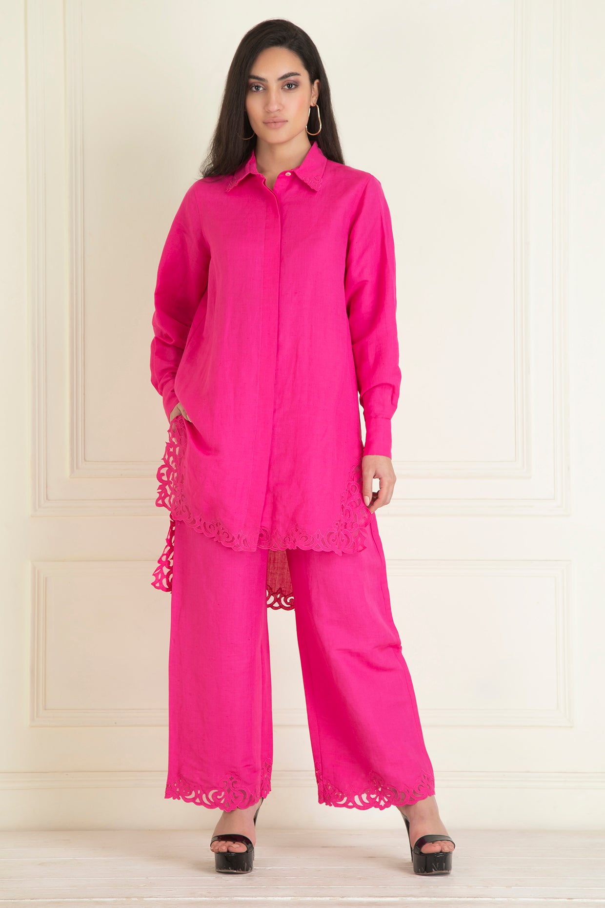 Fuchsia Pink  Loose Comfort Fitted  Co-Ord Set