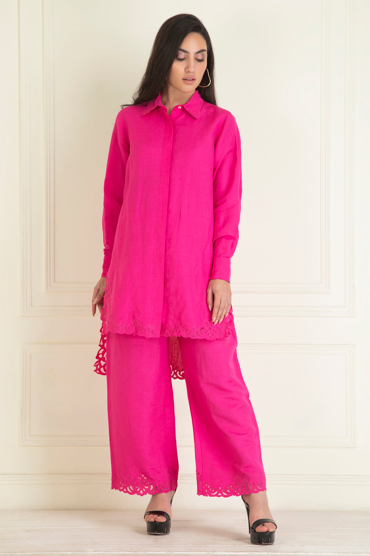 Fuchsia Pink  Loose Comfort Fitted  Co-Ord Set