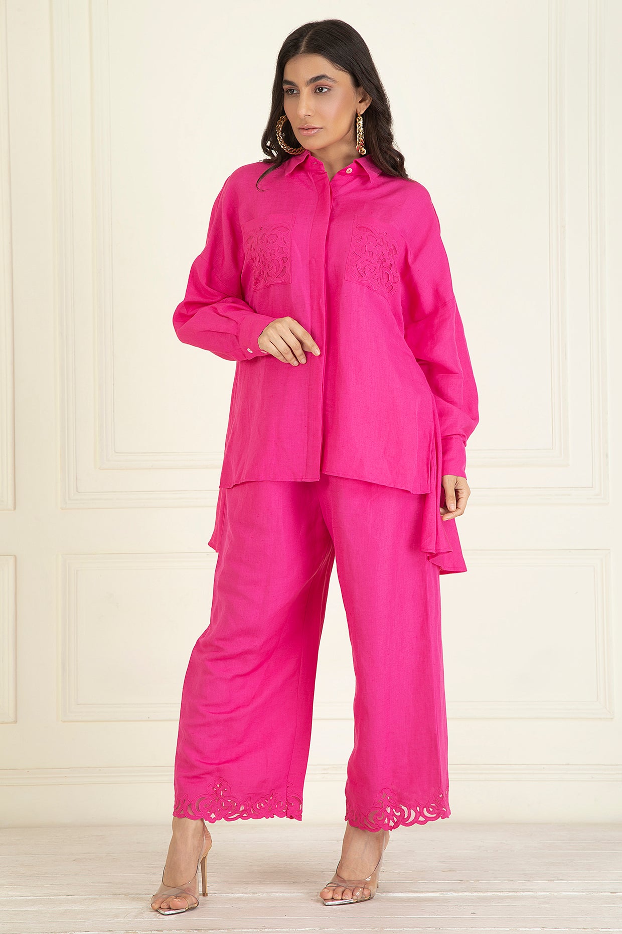 Fuchsia Pink  Loose Comfort Fitted  Co-Ord Set
