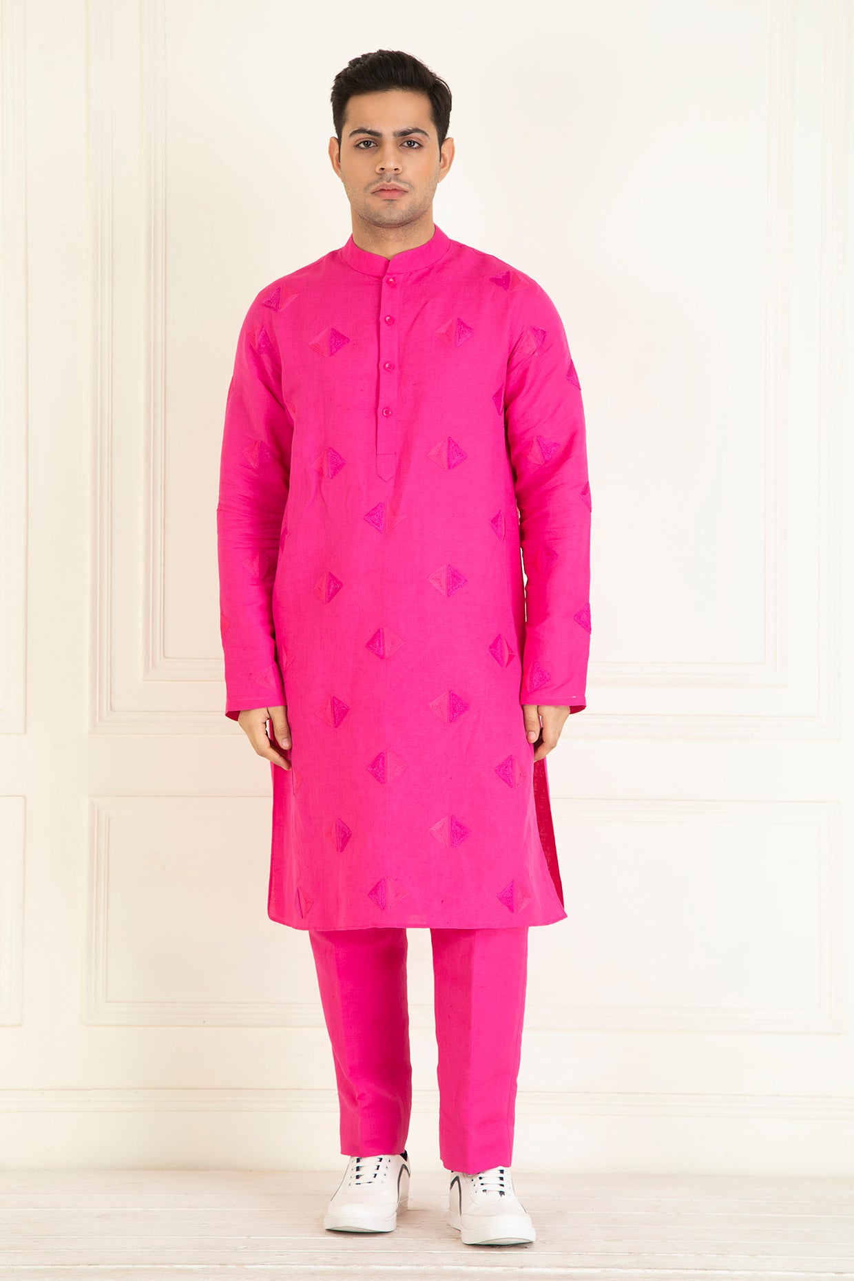 Fuchsia Pink  Loose Comfort Fitted Embroidered  Co-Ord Set