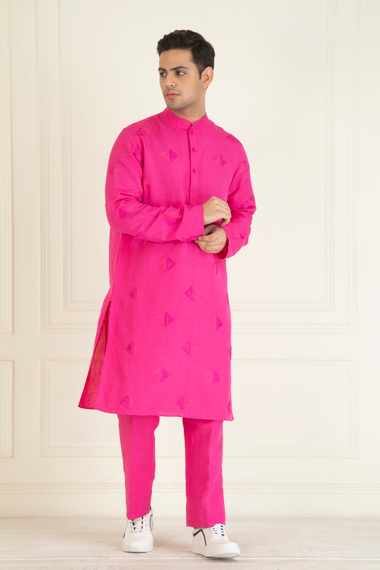 Fuchsia Pink  Loose Comfort Fitted Embroidered  Co-Ord Set