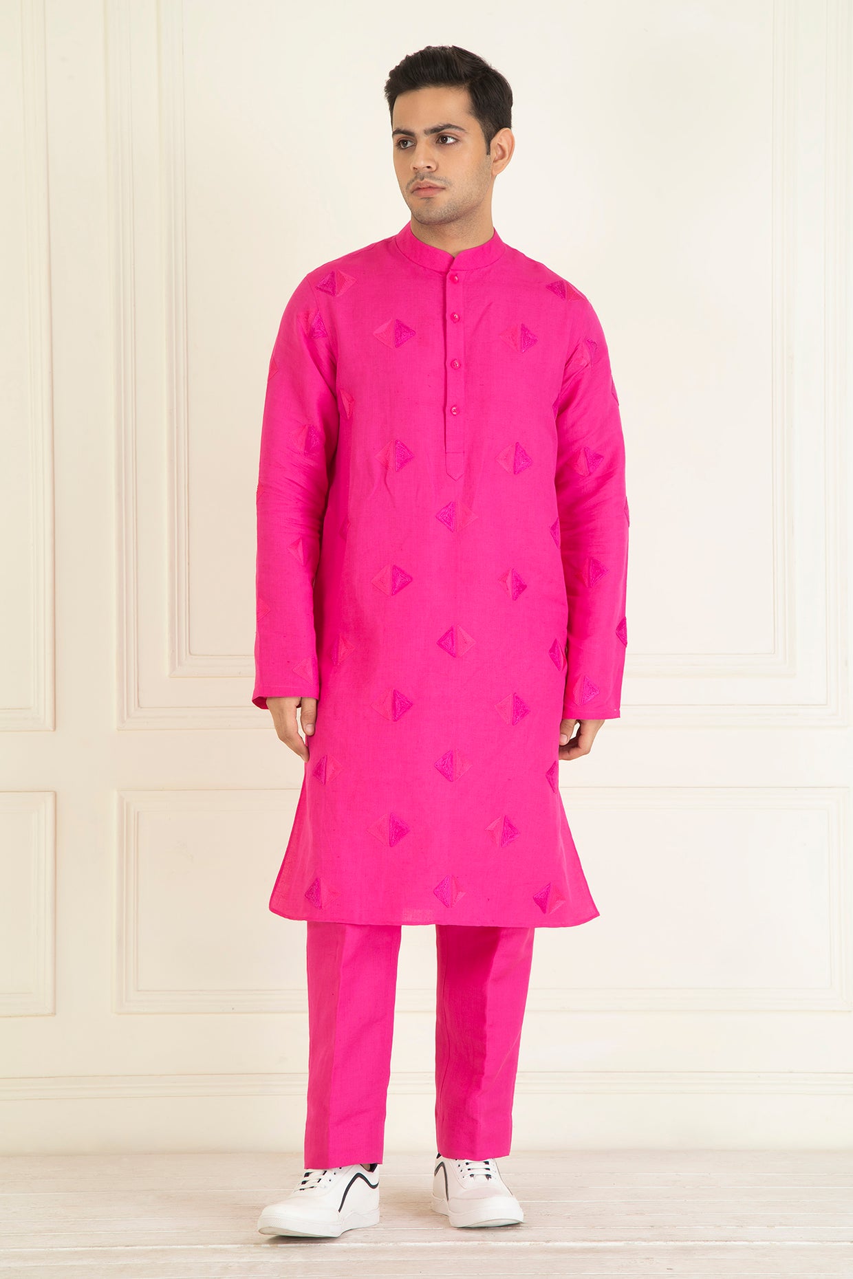 Fuchsia Pink  Loose Comfort Fitted Embroidered  Co-Ord Set