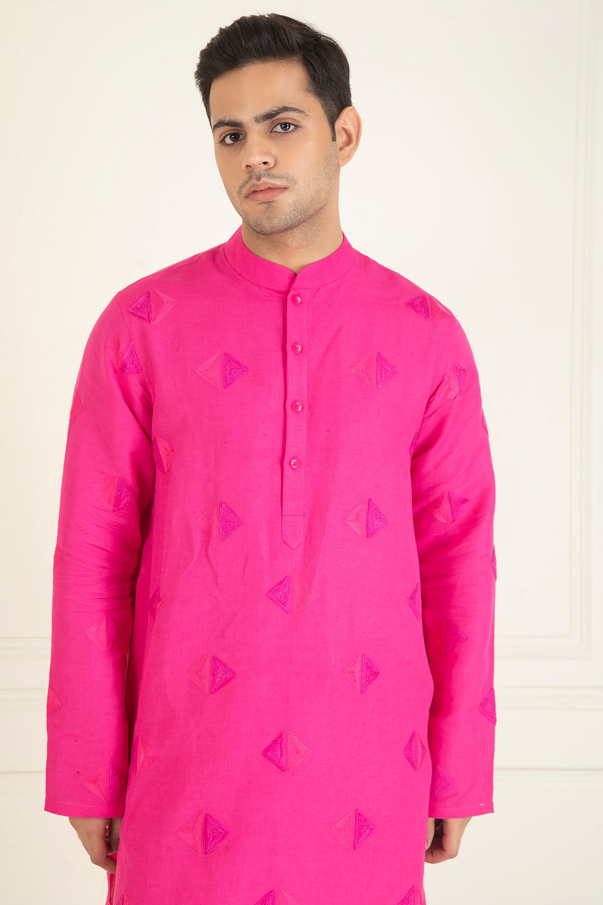 Fuchsia Pink  Loose Comfort Fitted Embroidered  Co-Ord Set