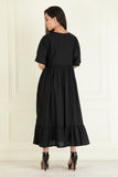 Black Cotton linen embroidered Dress