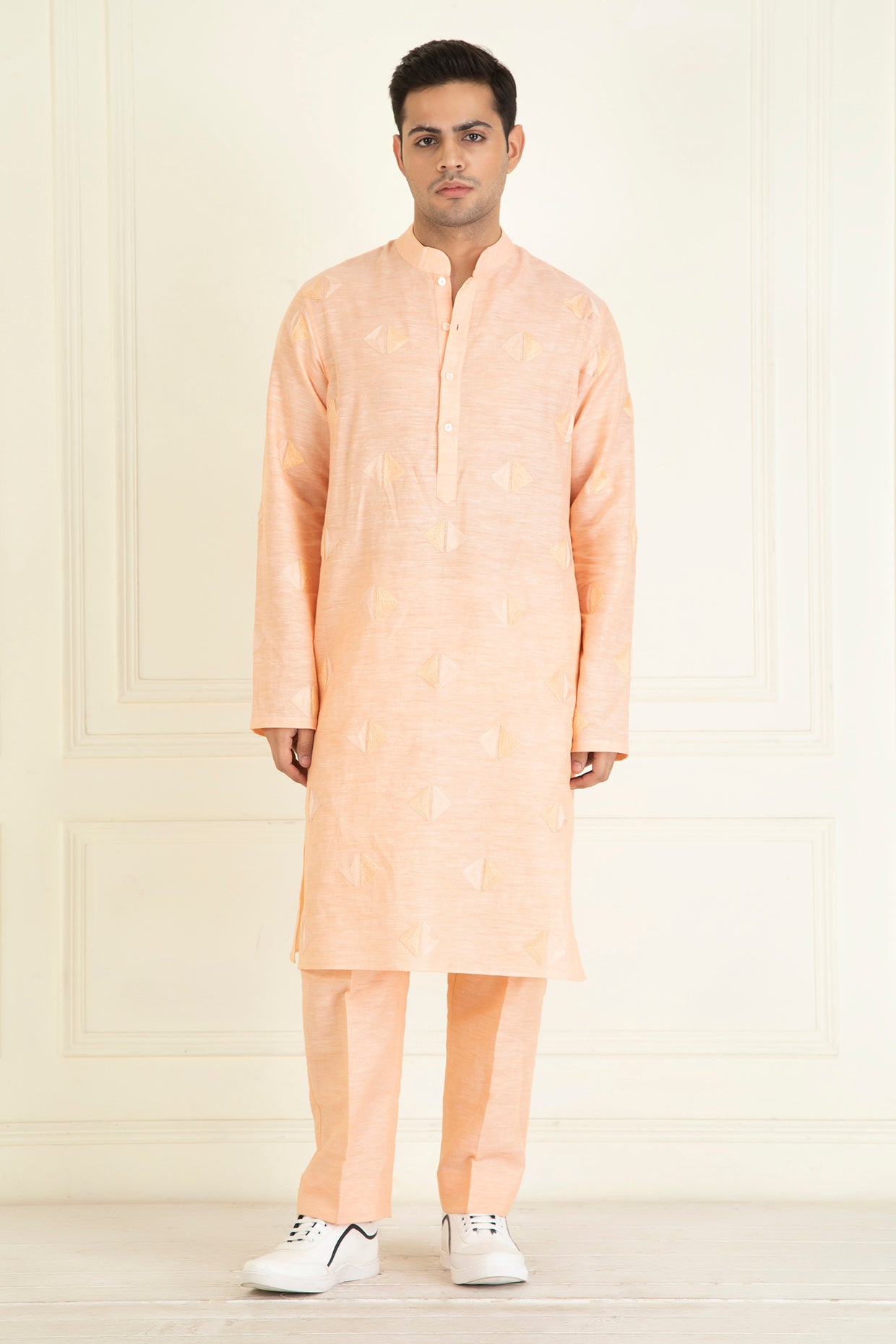 Peachy Orange  Loose Comfort Fitted Embroidered  Co-Ord Set