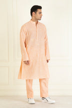 Peachy Orange  Loose Comfort Fitted Embroidered  Co-Ord Set