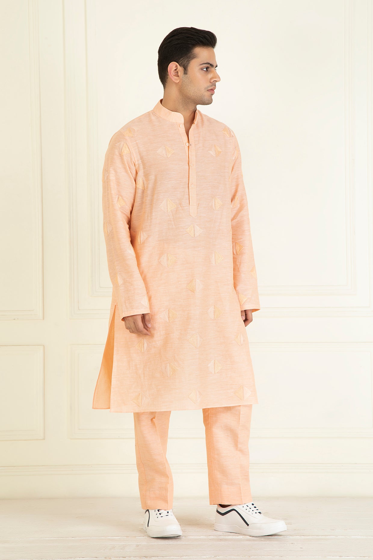 Peachy Orange  Loose Comfort Fitted Embroidered  Co-Ord Set