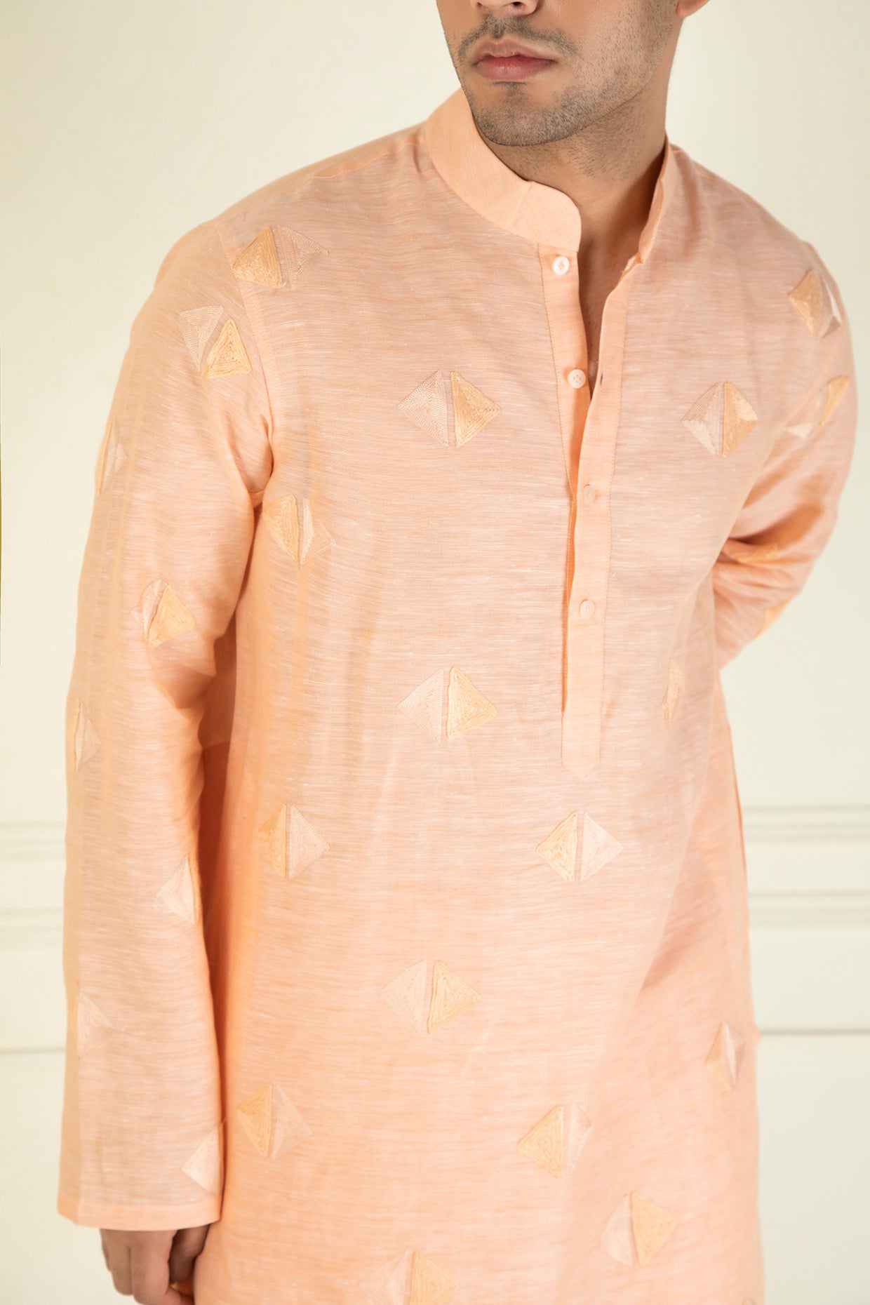 Peachy Orange  Loose Comfort Fitted Embroidered  Co-Ord Set