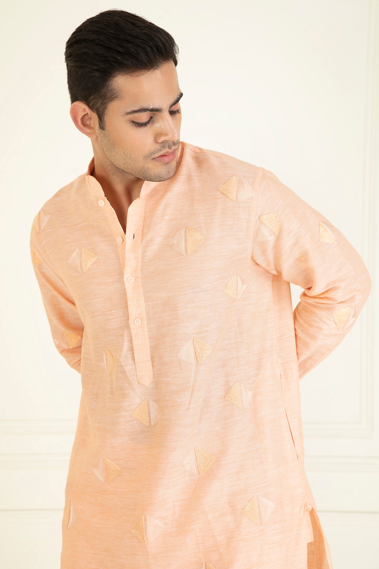 Peachy Orange  Loose Comfort Fitted Embroidered  Co-Ord Set
