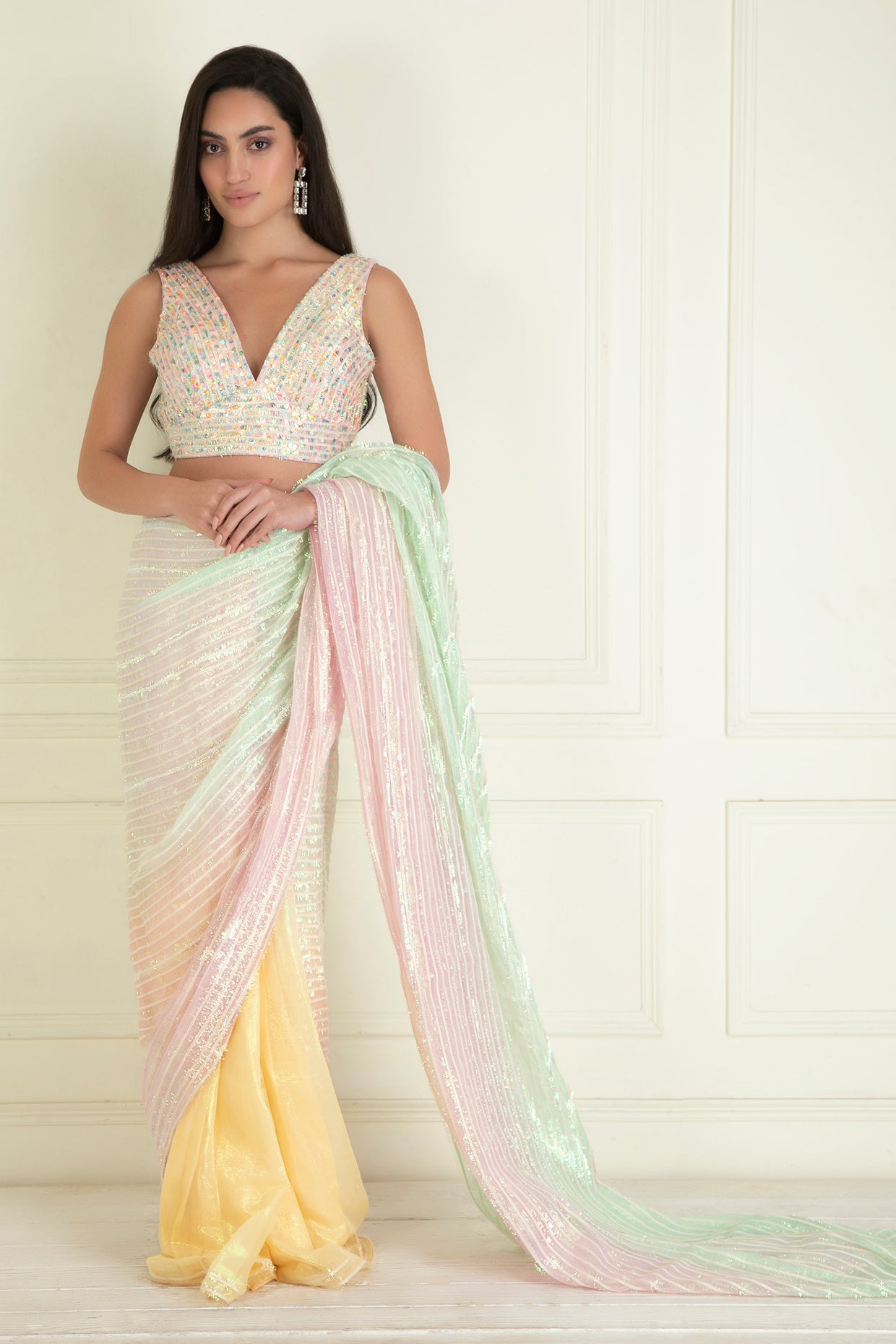 Pastel Ombre Dyed Pre Stitched Saree