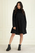 Black Cotton Linen Embroidered Dress