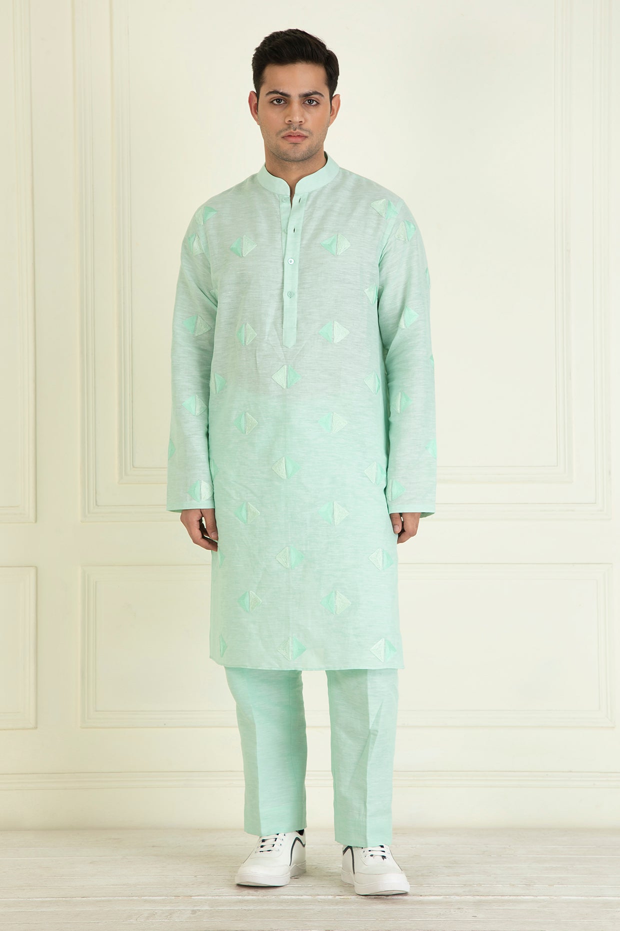 Icy Mint  Loose Comfort Fitted Embroidered  Co-Ord Set