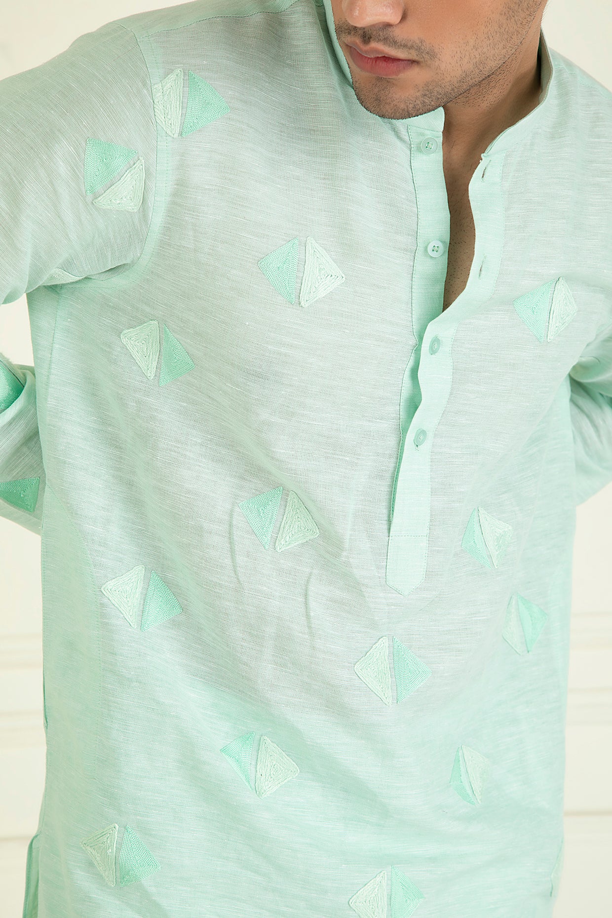 Icy Mint  Loose Comfort Fitted Embroidered  Co-Ord Set