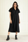 Black Cotton Linen Embroidered Dress