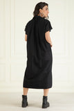 Black Cotton linen embroidered Dress