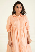 Peach Cotton Linen Embroidered Dress
