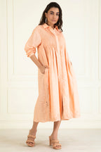 Peach Cotton Linen Embroidered Dress