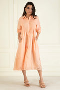 Peach Cotton Linen Embroidered Dress