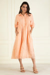 Peach Cotton linen embroidered Dress