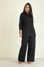 Black  Loose Comfort Fit Cotton Linen Co-Ord Set