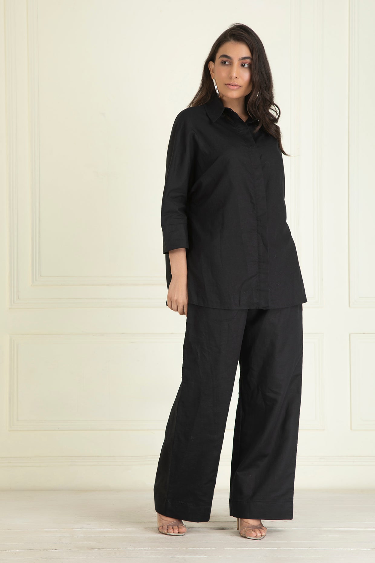 Black  Loose Comfort Fit Cotton Linen Co-Ord Set