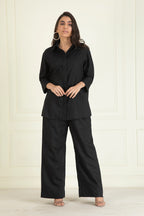 Black  Loose Comfort Fit Cotton Linen Co-Ord Set