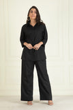 black  loose comfort fit cotton linen Co-ord set