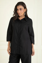 Black  Loose Comfort Fit Cotton Linen Co-Ord Set