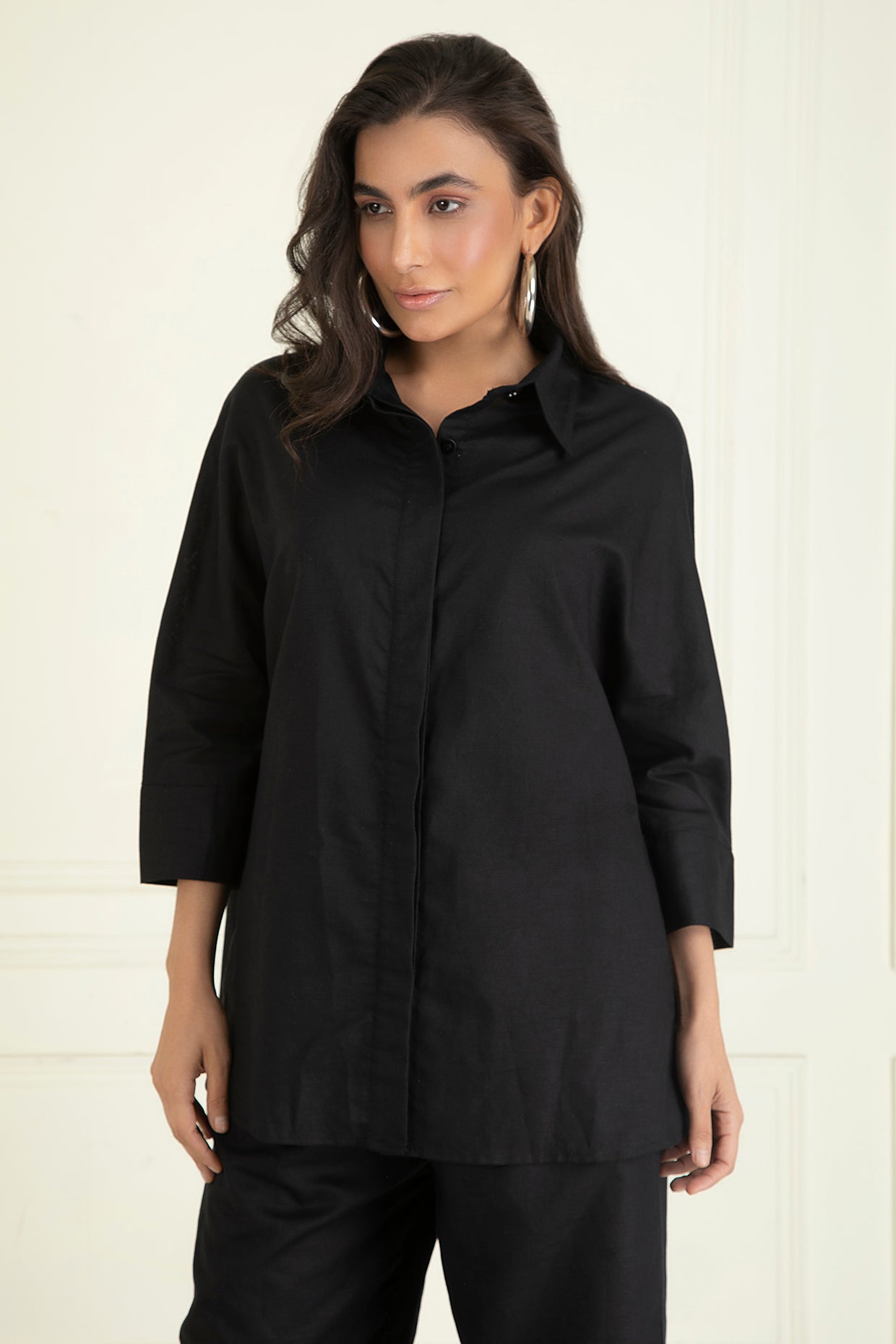 Black  Loose Comfort Fit Cotton Linen Co-Ord Set