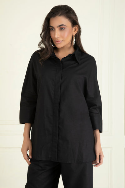 black loose comfort fit cotton linen Co-ord set – Priyanka Jain