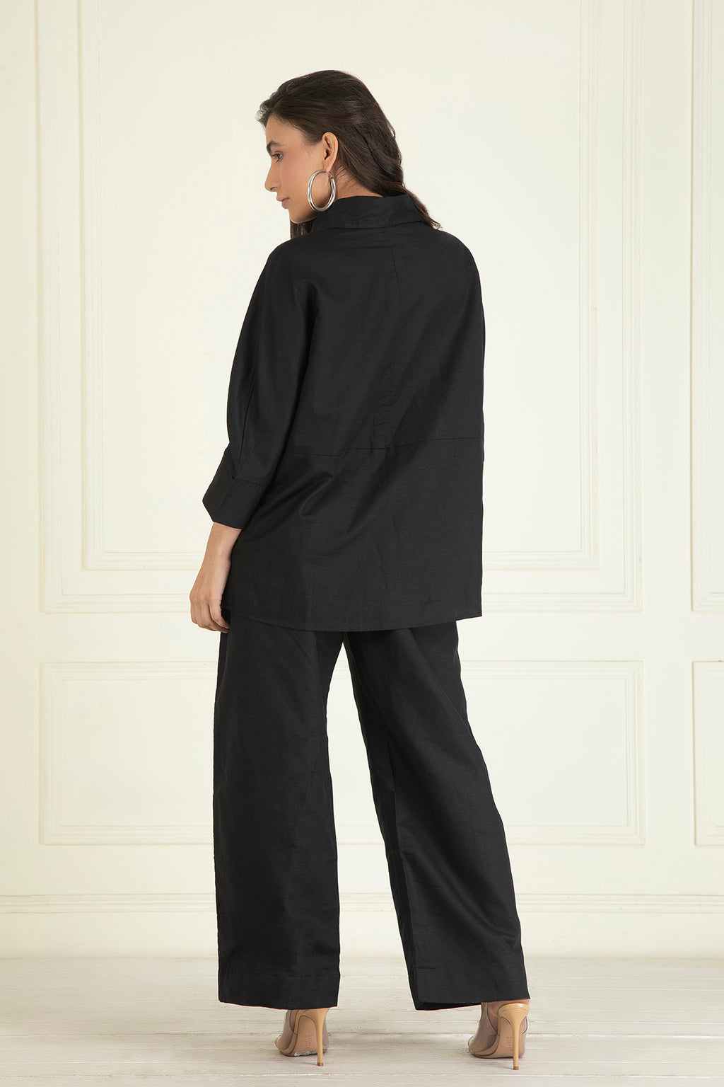 Black  Loose Comfort Fit Cotton Linen Co-Ord Set