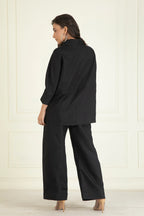 Black  Loose Comfort Fit Cotton Linen Co-Ord Set